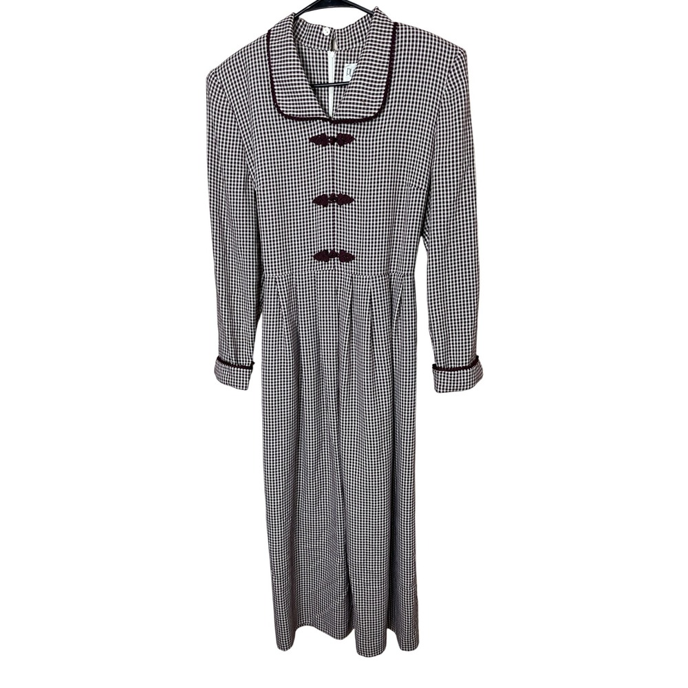 Plaza South Vintage Gingham‎ Maxi Dress Long Sleeve Collar Button Detail Size 12